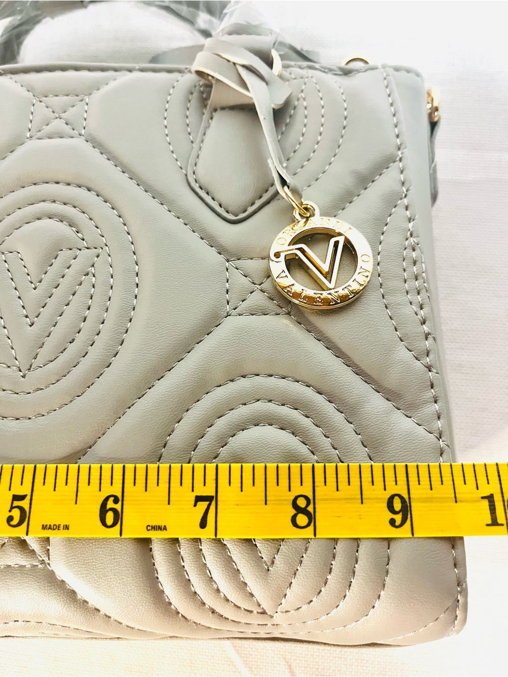 Valentino Orlandi Light Gray Quilted Crossbody Satchel with Guitar Strap - Picture 12 of 16